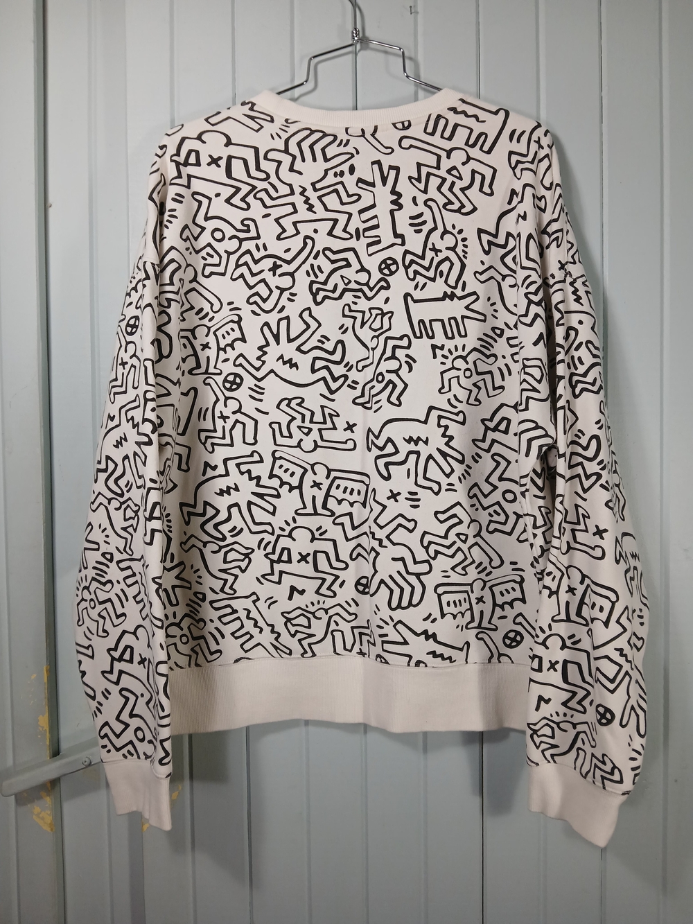 H&M x Keith Haring White Crewneck Sweater with Black Abstract Doodle Print - Picture 2 of 5